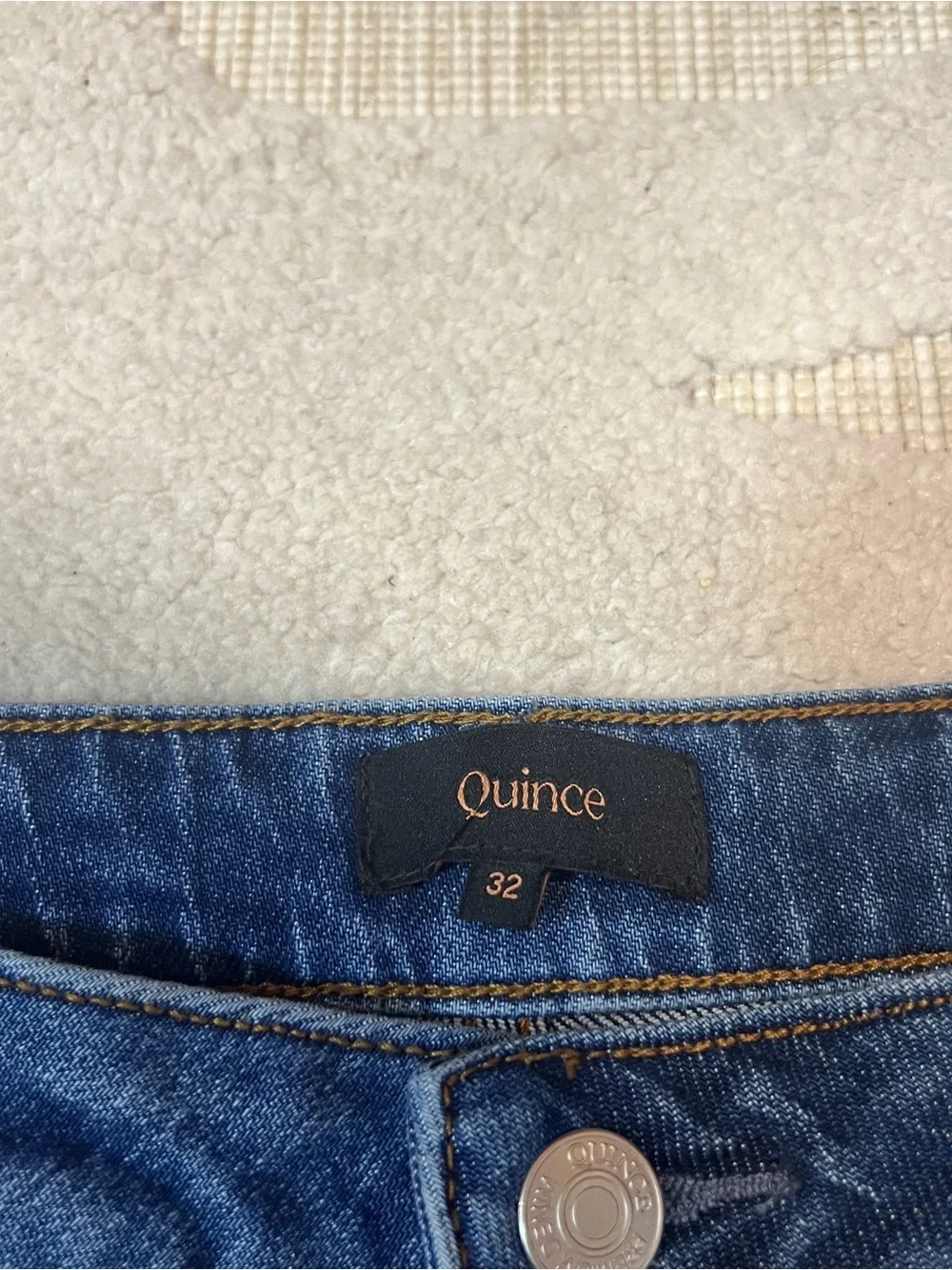 Quince Bella Stretch Relaxed Straight Jeans Atlantic Blue 32 High Rise Crop - Picture 2 of 8